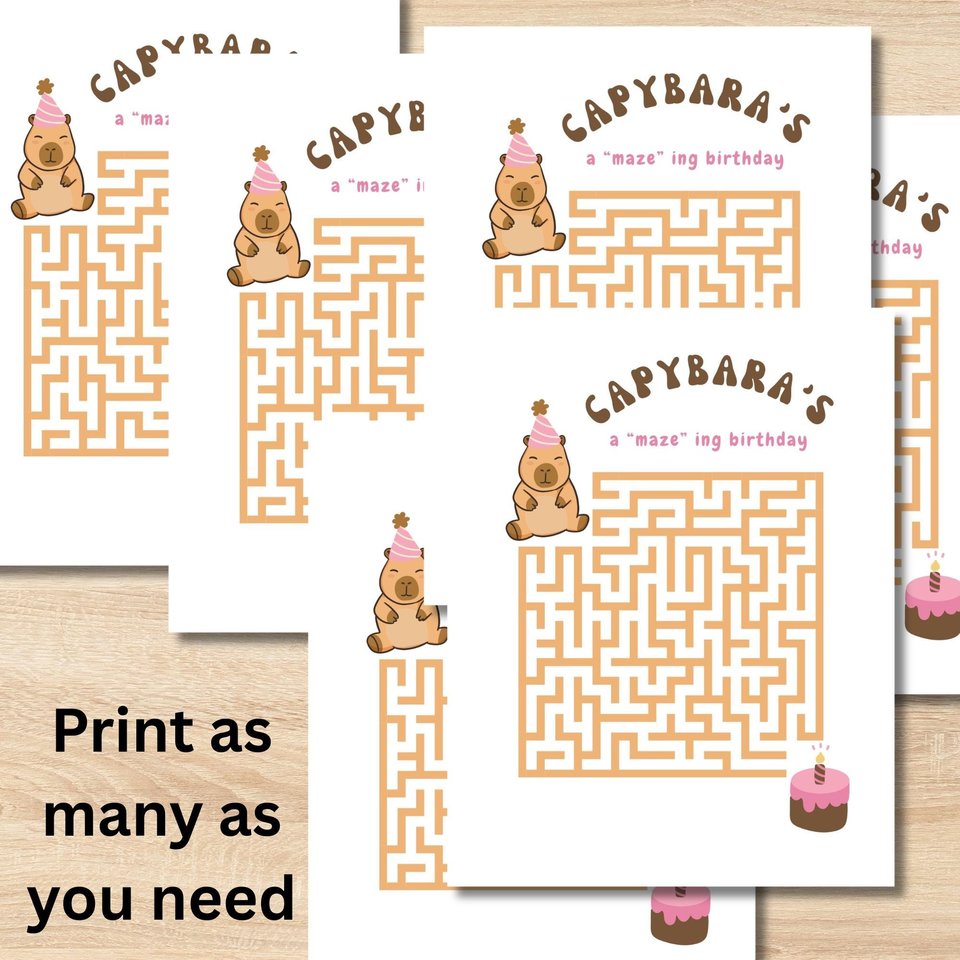 Capybara Birthday Maze Printable Game | Capybara Party Activity for Kids | Instant Download Birthday Party Game | Animal Birthday Printable