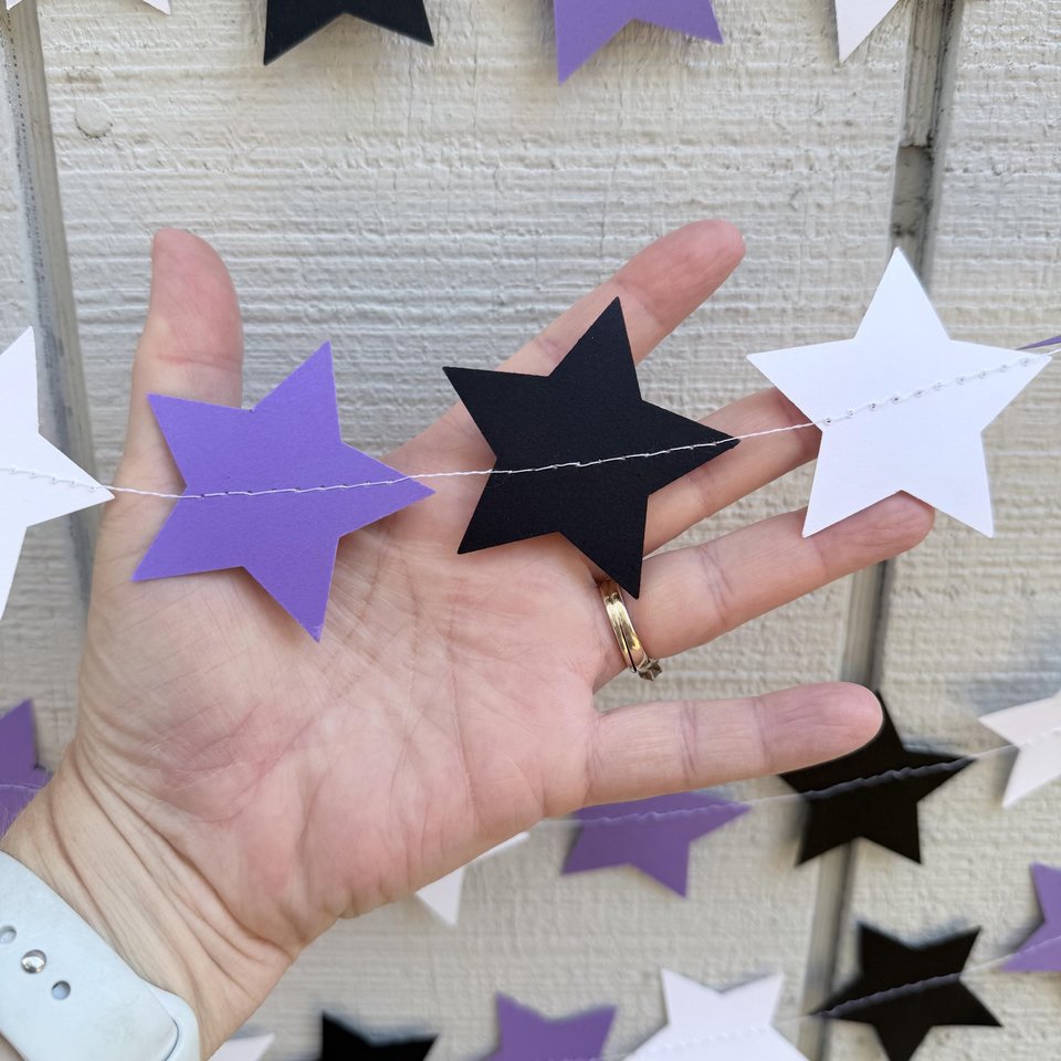 Star Party Garland, Purple Black White Graduation Decor, Back to School Party, Grand Canyon, Kansas, Northwestern, Dorm Decoration