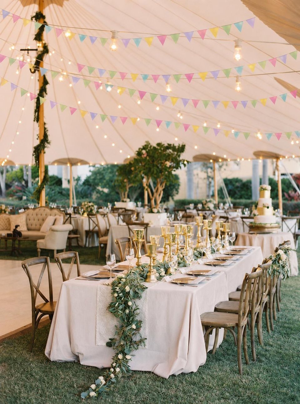 Pastel Wedding Reception Decor, Paper Triangle Bunting, Dangling Garland, Spring Color Wedding Decoration, Reception Tent Decor