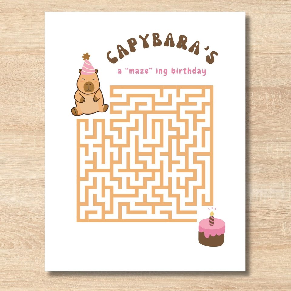 Capybara Birthday Maze Printable Game | Capybara Party Activity for Kids | Instant Download Birthday Party Game | Animal Birthday Printable