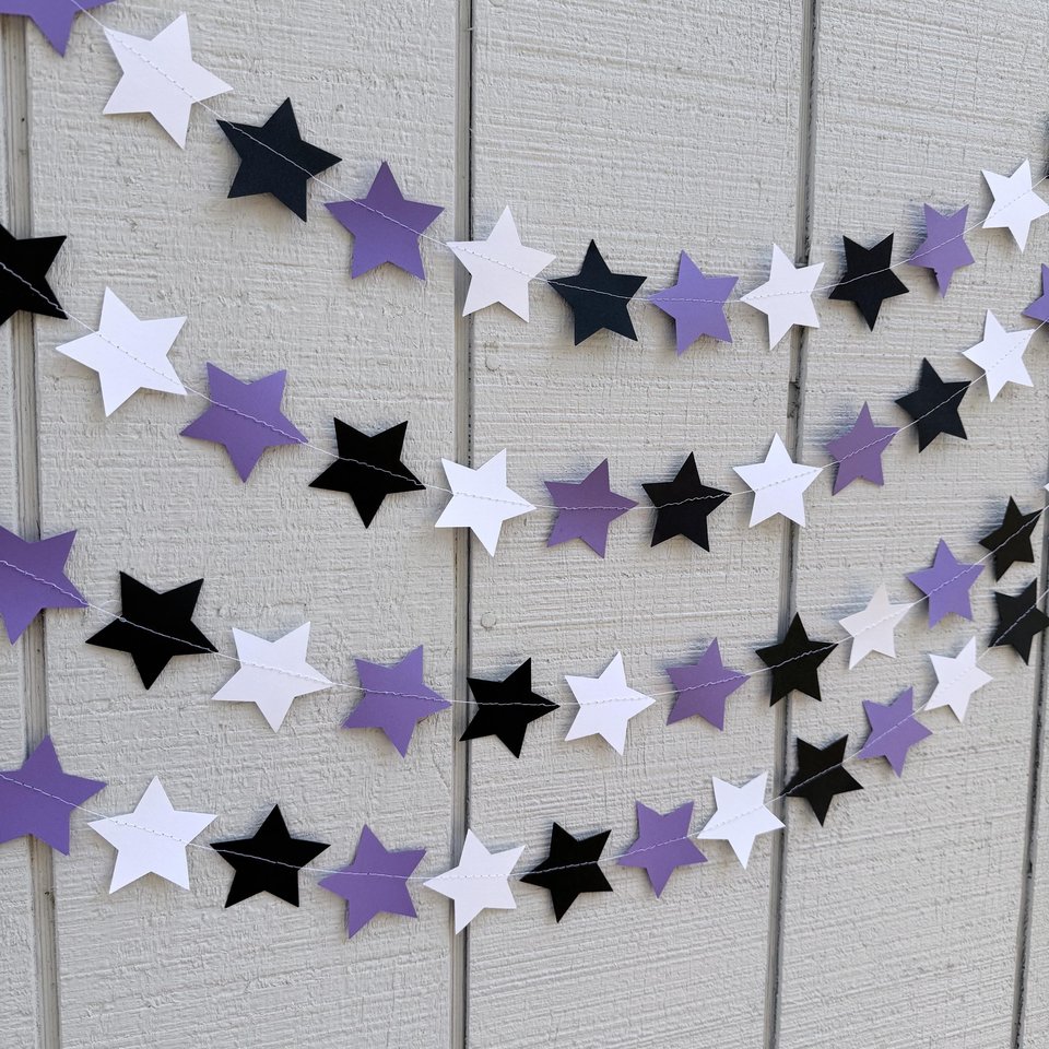 Star Party Garland, Purple Black White Graduation Decor, Back to School Party, Grand Canyon, Kansas, Northwestern, Dorm Decoration