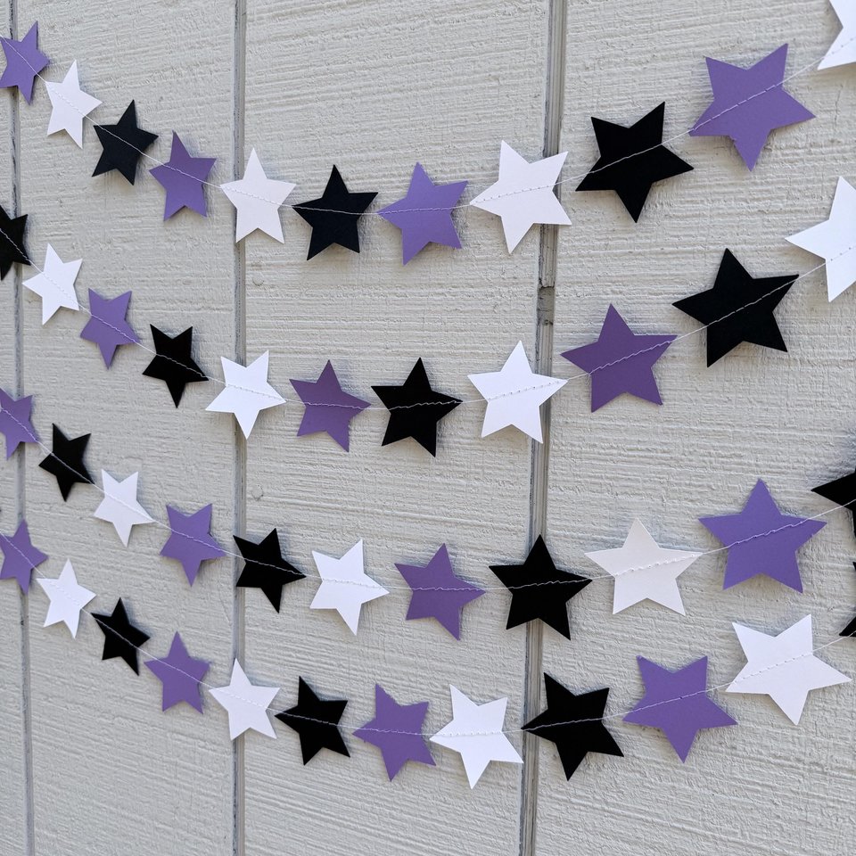 Star Party Garland, Purple Black White Graduation Decor, Back to School Party, Grand Canyon, Kansas, Northwestern, Dorm Decoration