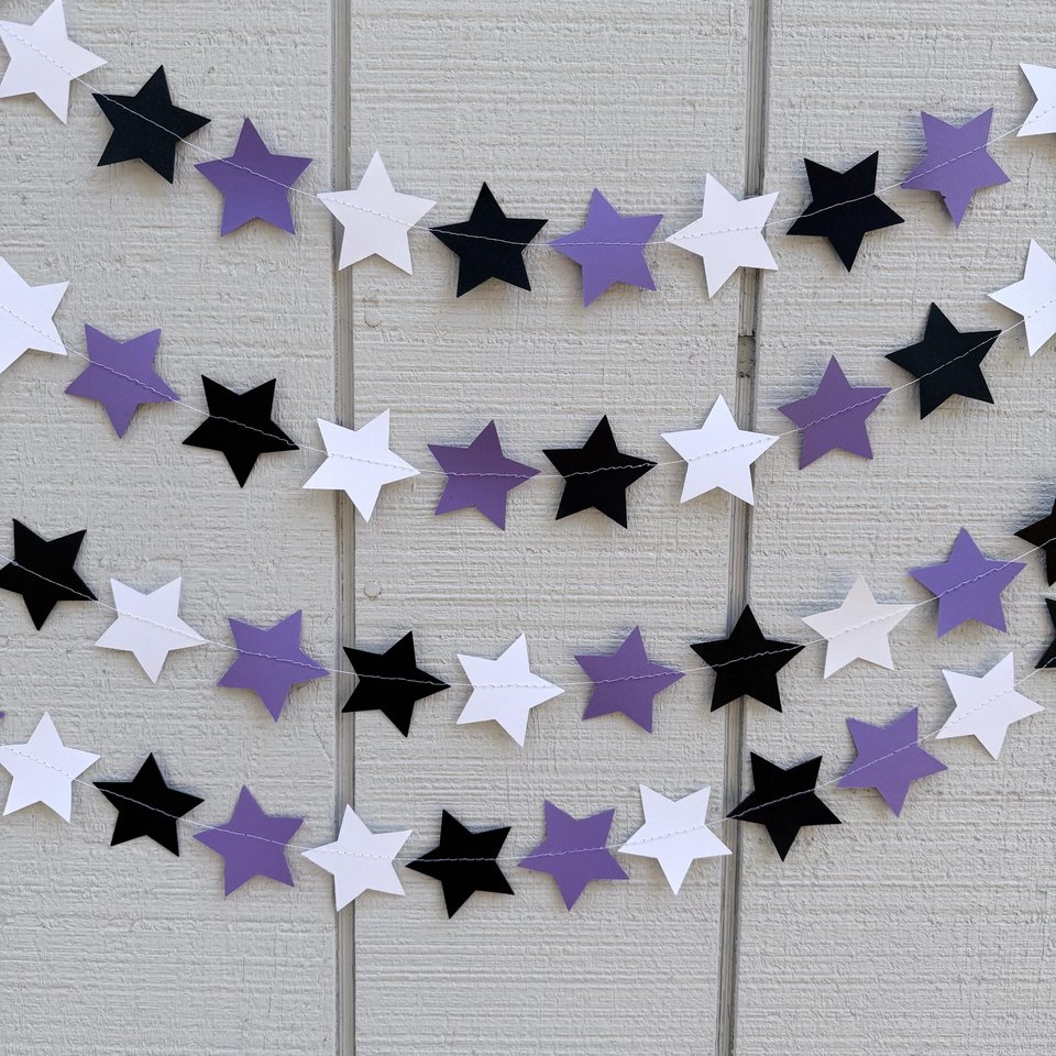 Star Party Garland, Purple Black White Graduation Decor, Back to School Party, Grand Canyon, Kansas, Northwestern, Dorm Decoration