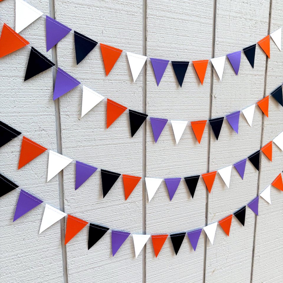 Summer Halloween garland, Halloween Party Decor, July Goth Pool Party Streamers, Classroom Decoration, Halfway to Halloween Bunting