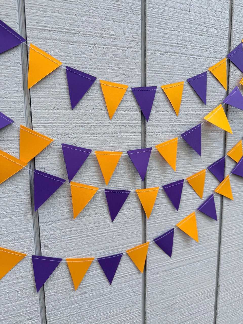 Sports Party Decor, Purple and Gold Pennant Flag Streamers, Tailgate Party Bunting, College Game Day Celebration, Team Color Garlands