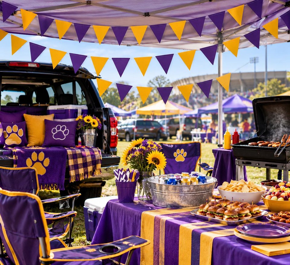 Sports Party Decor, Purple and Gold Pennant Flag Streamers, Tailgate Party Bunting, College Game Day Celebration, Team Color Garlands