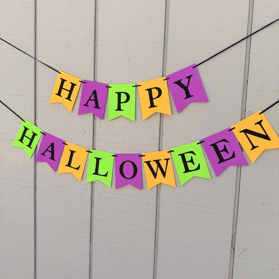 Halloween Banner, UV Glow in the Dark Happy Halloween Fireplace Mantel Sign