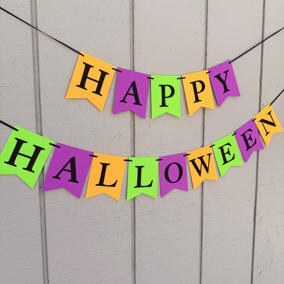 Halloween Banner, UV Glow in the Dark Happy Halloween Fireplace Mantel Sign