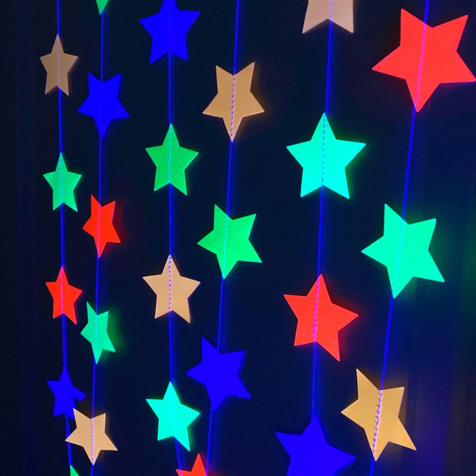 Neon Star Garland, Black Light Party Decor, Fluorescent Star Backdrop for Glow Party
