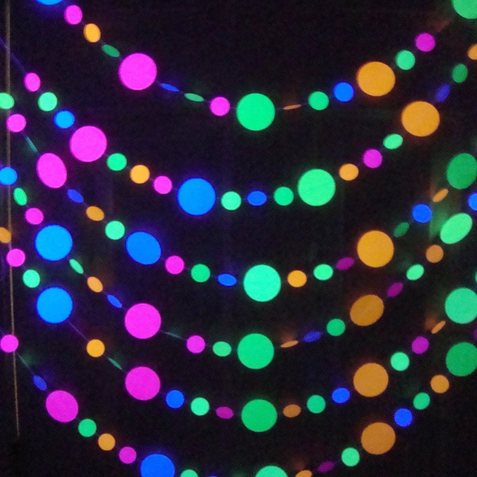 Fluorescent UV Reflective Black Light Garlands, Glow Party Decor, Glow in the Dark Birthday Party, 80s Theme Event Decor, Handmade Garlands