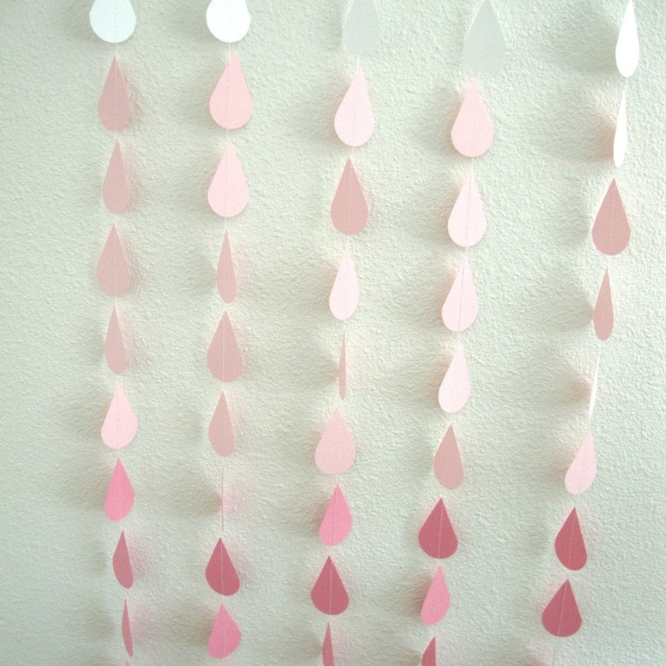 Ombre Pink Raindrop Garland for Baby or Bridal/Wedding Shower, or Sprinkle Party
