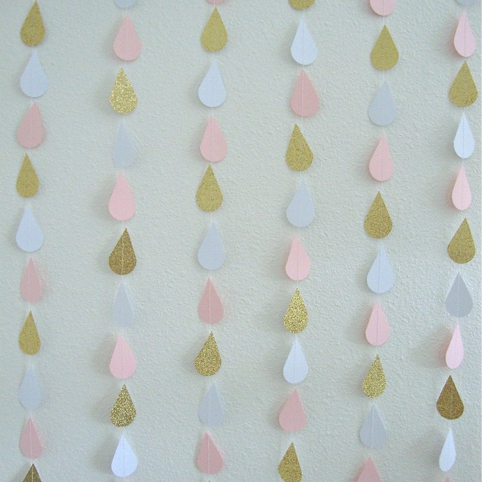 Pink and Gold Raindrop, Baby Sprinkle Garland, Shower Decoration, Glitter Raindrop, Baby Shower Backdrop, Girl Baby Shower Decor, Pink Baby