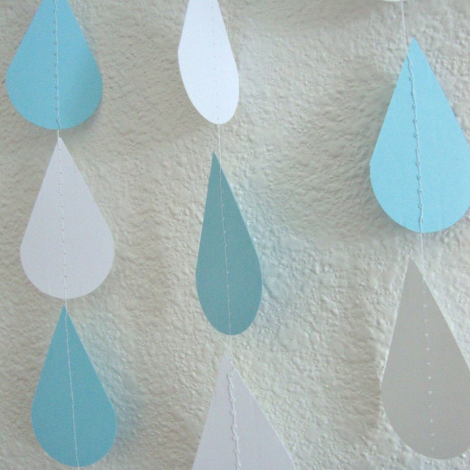 Baby Blue and White Raindrops, Baby Shower Decoration, Paper Raindrop Garland, Baby Sprinkle, Boy Baby Shower, Baby Sprinkle Decor
