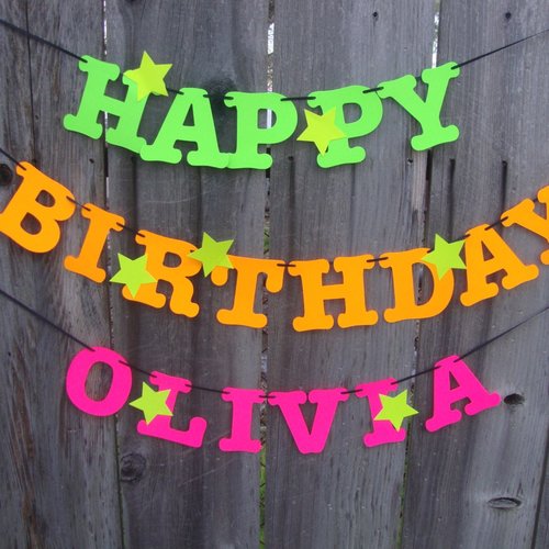Glow Party Birthday Banner, Neon Personalized Sign, Glow in the Dark Decoration, Neon Dance Party Decor, Sweet 16 Glow Party, Black Light