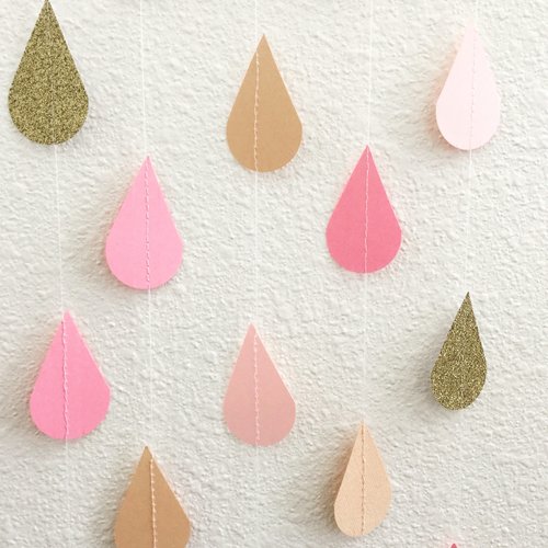 Blush and Gold Raindrop Garland, Peach and Pink Sprinkle Garland, Gold Glitter Raindrop Garland, Girl Baby Sprinkle Decor, Gold Raindrops