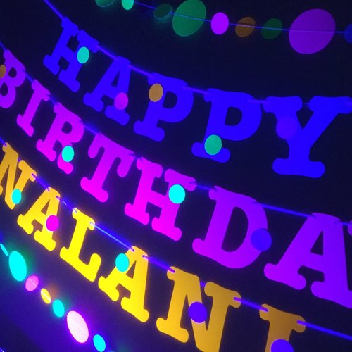 Glow Party Birthday Banner, Neon fluorescent birthday banner with garlands, UV Reflective Birthday Banner, Glow Party Decor