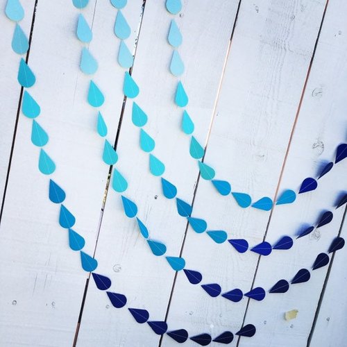 Blue Raindrop Garland, Baby Sprinkle Garland, Baby Shower Decor, Blue Ombre, Baby Boy Shower, Virtual Shower Backdrop, Raindrop Backdrop