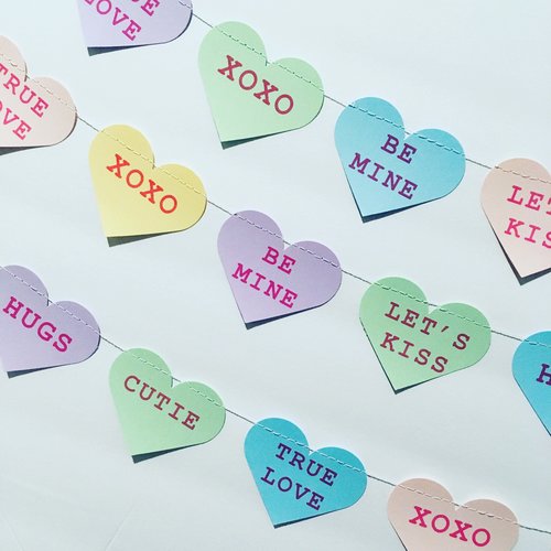Valentine's Day decor, Valentine's Day decoration, Valentine's Day heart garland, Valentine's Day classroom decor, conversation hearts