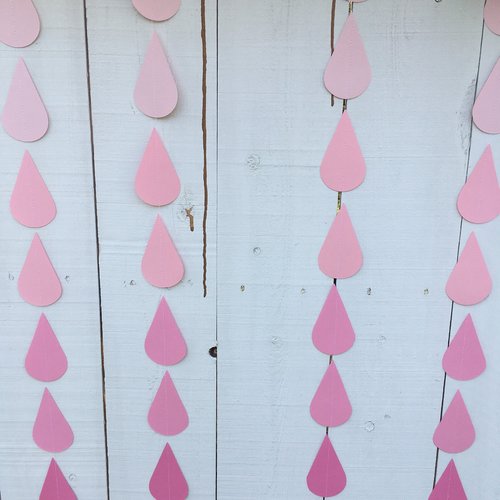 Large Pink Raindrop Garland, Pink Ombré Raindrops, Girl Baby Shower Decor, Sprinkle Shower Garlands, Virtual Baby Shower Backdrop, Pink Rain