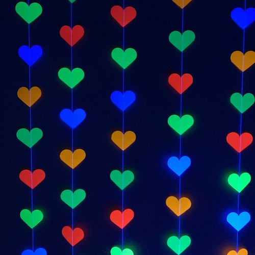 Glow Party Decoration, Neon Heart Garland, 80s Party Decor, Fluorescent Hearts, UV Reflective Hearts, Sweet 16 Glow Party, Neon Dance Party