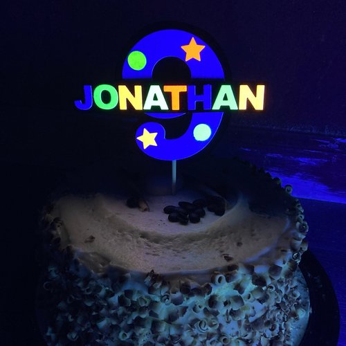 Blue Age Name Glow Party Cake Topper