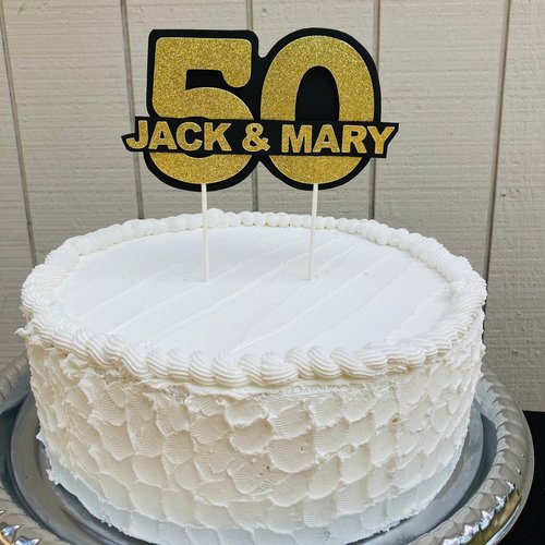 Personalized gold glitter 50th anniversary cake topper, custom name, elegant number 50 decoration, gold wedding celebration decor
