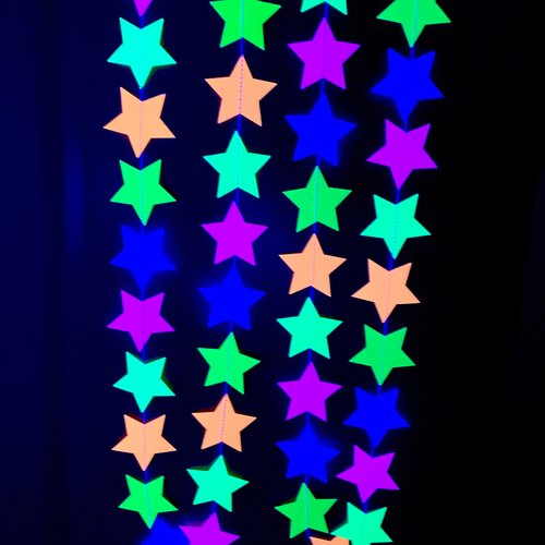 Neon Star Garland, Glow Party Decoration, Black Light Decor, Fluorescent Star Bunting, Sweet 16 Glow Party, 80s Party, Skate Birthday