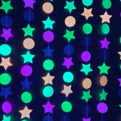 Glow Party Decorations, Neon Star Circle Garland, Black Light Party Decor, Fluorescent Garland, Sweet 16 Glow Party, 80s Party, Skate Party
