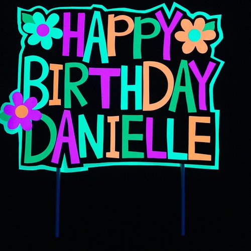 Neon Cake Topper, Girl Glow Party, Retro Birthday Cake, Glow Party Supplies, Personalized Cake Topper, 80s Birthday, Flower Cake Decor