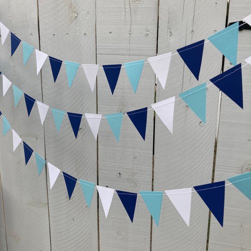 Graduation Decoration, Light Blue and Navy Garland, Columbia University Decor, Triangle Bunting, Roger Williams University, Dorm Decoration