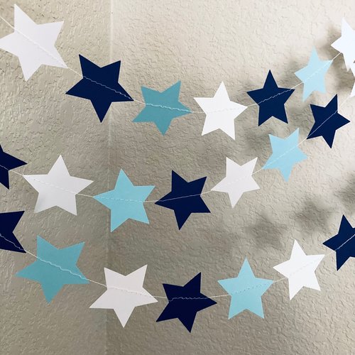 Light Blue and Navy Star Garland, Columbia Graduation Decoration, Rogers Williams University, Dorm Decoration, Graduation Party, Bunting
