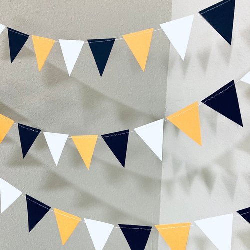 Graduation Decoration, Cal State Long Beach Decor, Black and Yellow Garland, Black and Gold, Paper Pennant, Triangle Bunting, Dorm Decor