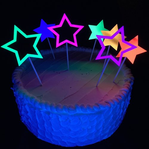 Neon Star Cake Decoration, Glow in the Dark Cake Topper, Glow Party Supply, Cupcake Decor, Black Light Party Supply, UV Reflective Stars