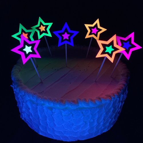 Neon Star Cake Decoration, Glow in the Dark Cake Topper, Glow Party Supply, Cupcake Decor, Black Light Party Supply, UV Reflective Stars