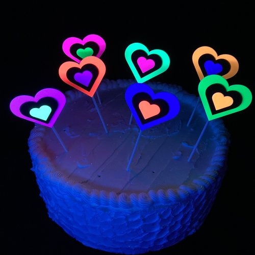 Neon Heart Cake Toppers, Glow in the Dark Hearts, Sweet 16 Glow Party, Cupcake Decor, Black Light Party Supply, 80s Theme, Skate Birthday