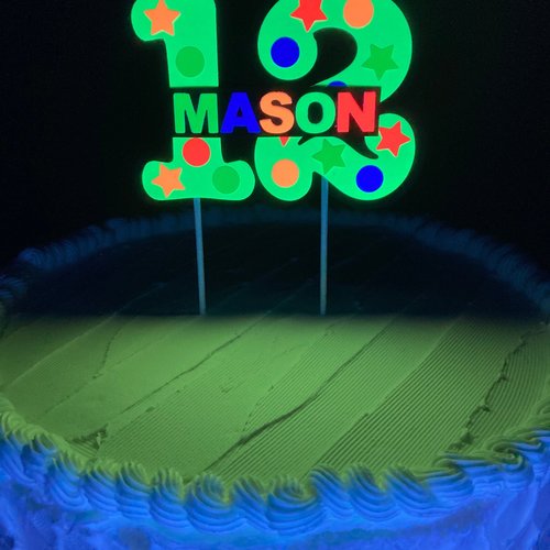 Glow Party Cake Topper, Neon Yellow Number, Birthday Decoration, Personalized Topper, Glow in the Dark Decor, Skate Party, Boy Teen Birthday