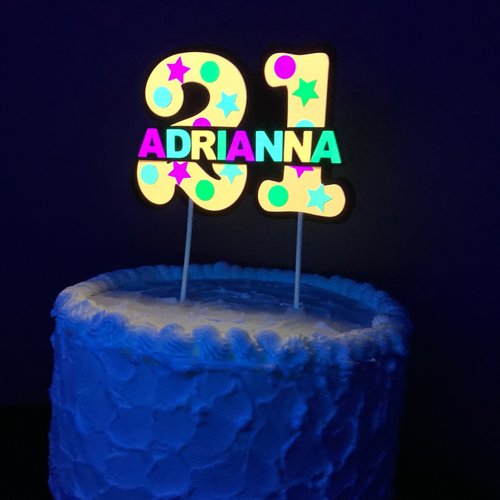 Glow Party Cake Topper, Neon Orange Cake Topper, Birthday Cake Decor, Personalized Topper, Name Topper, Age Topper, Glow Party Decorations