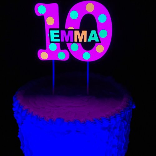 Glow Party Cake Topper, Pink Polka Dot Neon Cake, Birthday Cake Decor, Personalized Topper, Name Topper, Age Topper, Glow Party Decorations