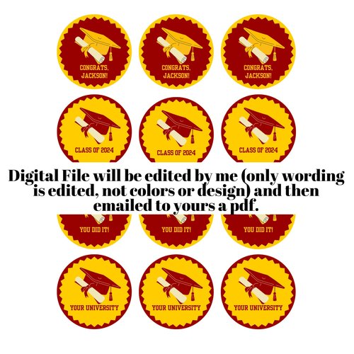 University of Southern California Editable Graduation Cupcake Toppers, Cardinal Red and Yellow, DIY Grad Toppers, Personalized Grad Party