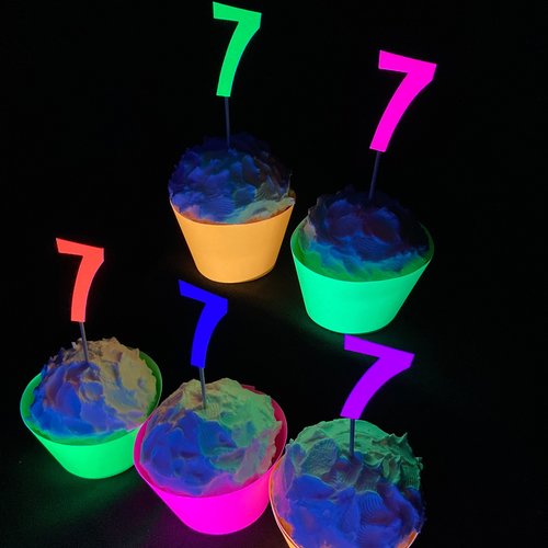 Set of 12 Retro Font Neon Glow Party Age Cupcake Toppers