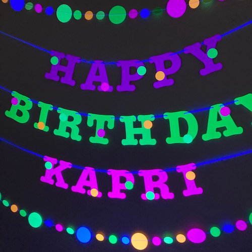 Glow Party Birthday Banner, Neon fluorescent birthday banner with garlands, UV Reflective Birthday Banner, Blacklight Party Sign, 80s Party