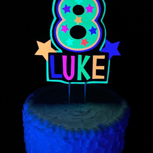 Personalized Neon Glow Party Cake Topper, Handmade Birthday Cake Decor, Custom Name and Age Topper, Glow Party Decorations, Retro 80s Party