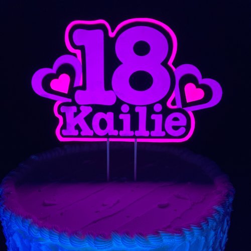 Neon Pink and Purple Glow Party Cake Topper, Black Light Party Decor, Personalized Name and Age Birthday Cake Decoration, 18th Birthday