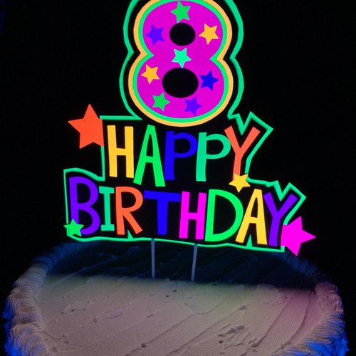 Happy Birthday Age Neon Cake Topper, Glow Party Neon Birthday Cake Decor, Birthday Decoration, Glow in the Dark Supplies, Neon Skate Party