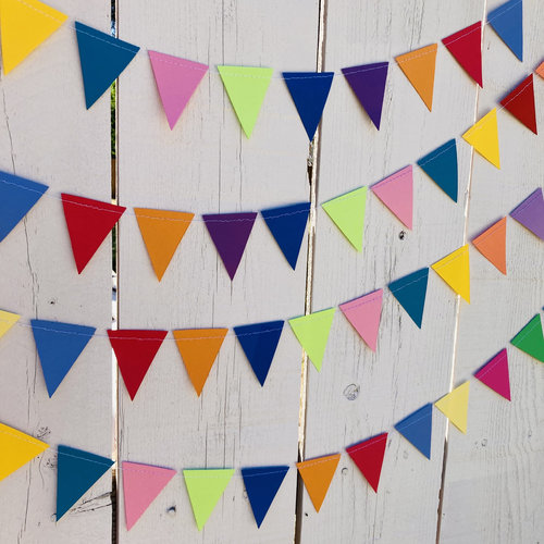 Colorful Party Bunting, All Occasion Streamer, Triangle Pennant Birthday Decoration, Rainbow Decor, Festive Banner, Bright Classroom Decor