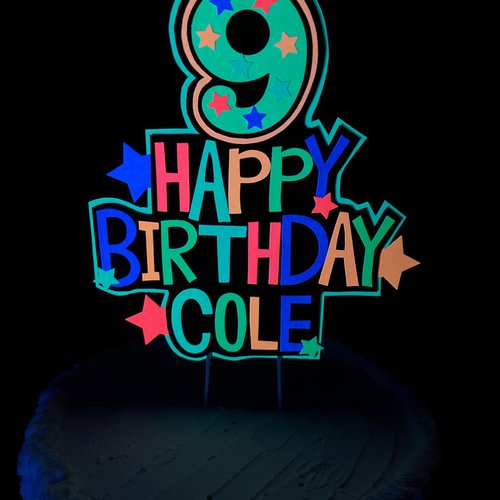 Personalized Boy Glow Party Cake Topper, Neon Birthday Cake Decor, Birthday Decoration, Glow in the Dark Supplies, Neon Skate, 9th Birthday