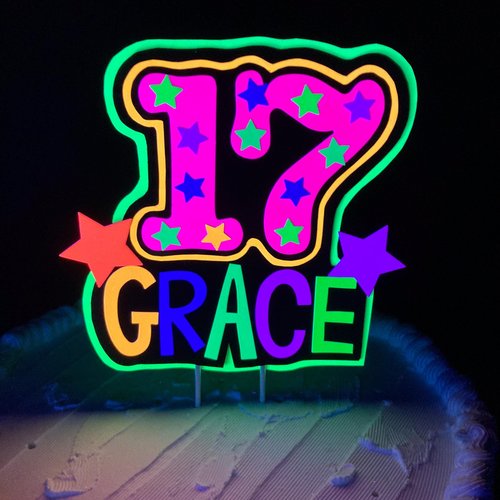 Personalized Birthday Neon Cake Topper, Glow Party Neon 17th Birthday Cake Decor, Name Age Birthday Decoration, UV Glow in the Dark Supplies