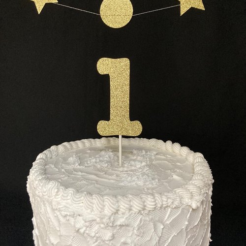 Glitter Number 1 Party Cake Topper, 1st Birthday Decoration, Baby's First Birthday, Gold Glitter Cake Accent, Number Embellishment