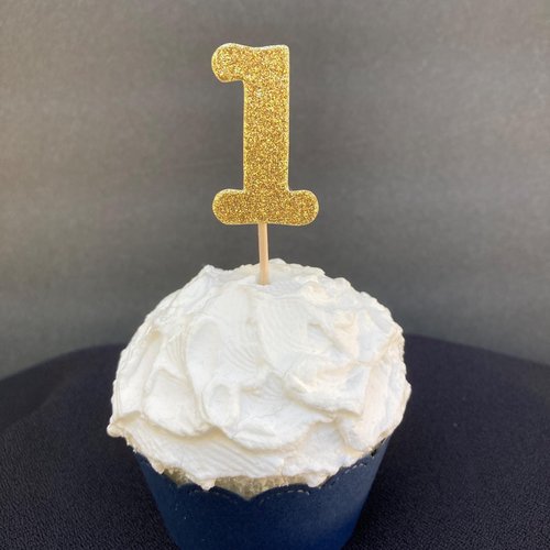 Set of 12 Glitter Gold Age Cupcake Toppers, Baby's First Birthday Cupcake Topper Decoration, 1st Birthday Decor, Number Toothpick Topper