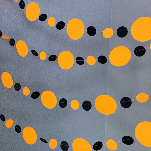 Neon Orange and Black Halloween Party Garlands, Spooky Handmade Paper Circle Buntings, Eerie Glow Decor, Glow-in-the-Dark Fluorescent Decor